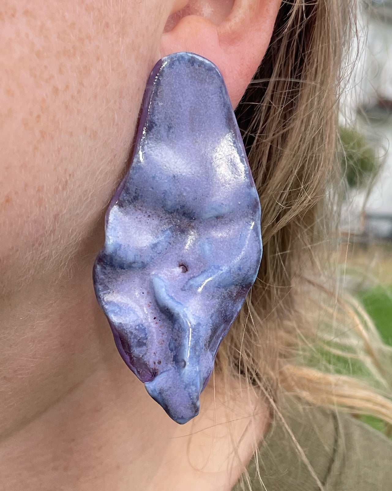 Pleated purple earrings