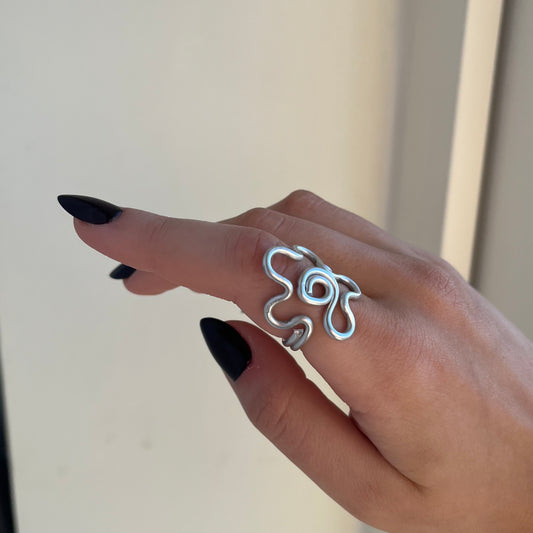 Ring, Retro-blomma - Silver