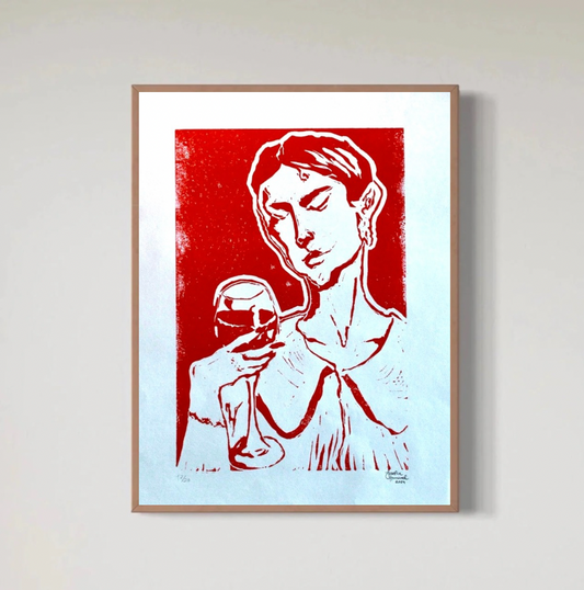 ETT GLAS RÖTT - Linoleumtryck