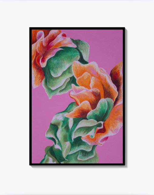 Blomma orange och grön Print