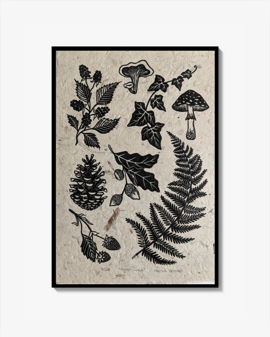 "Forest Walk" (Svart) - Linocut print