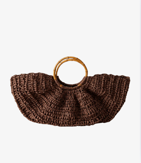 Handgjord Raffia Strandväska Med Bambu Handtag | Sommar Boho Väska