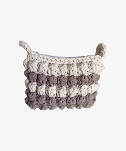 Virkad bubbliga necessär, beige/vit