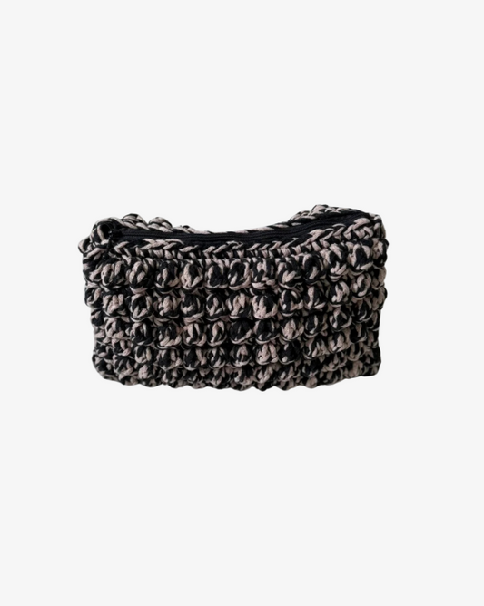 Virkad bubblig necessär, beige/svart - stor storlek