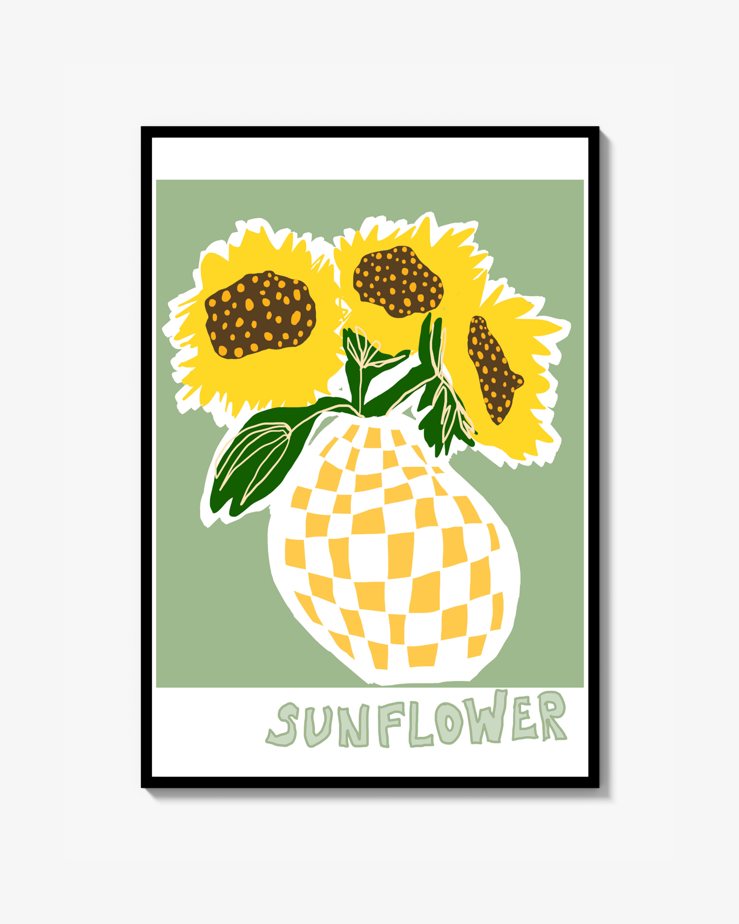 Sunflowers in checkered vase Poster