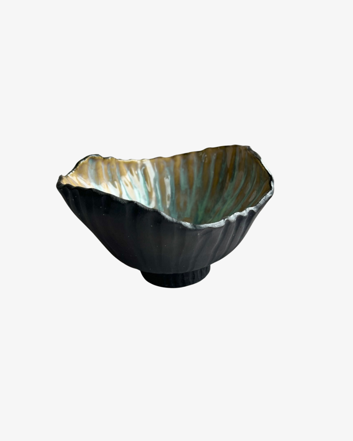 Unik Skål " Seashell " med glasyr i turkos/ockra