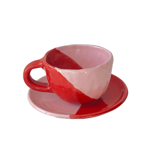 Cup & plate (SET) - Red & Pink