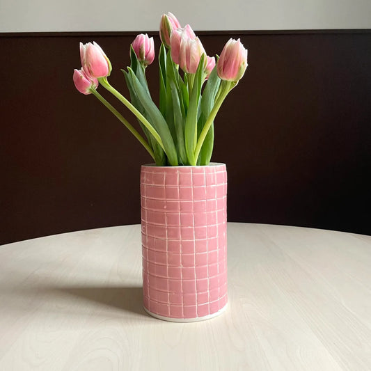 Tiles vase - pink & white