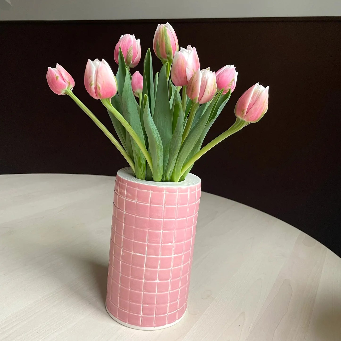 Tiles vase - pink & white